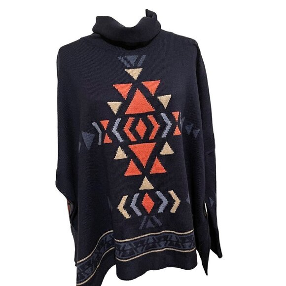 J Jill Aztec Southwest Oversize Sweater Poncho Size M Petite - Picture 1 of 9